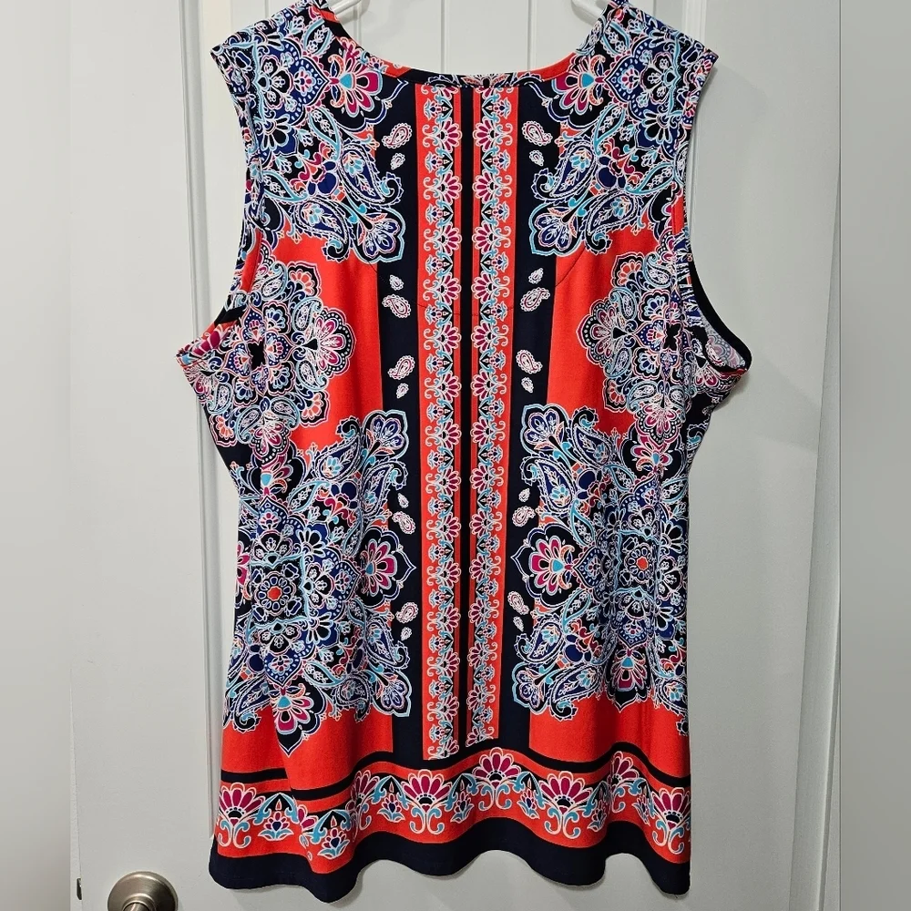Avenue Boho Sleeveless Top - Orange and Blue - Plus Size 18/20 - Picture 3 of 5